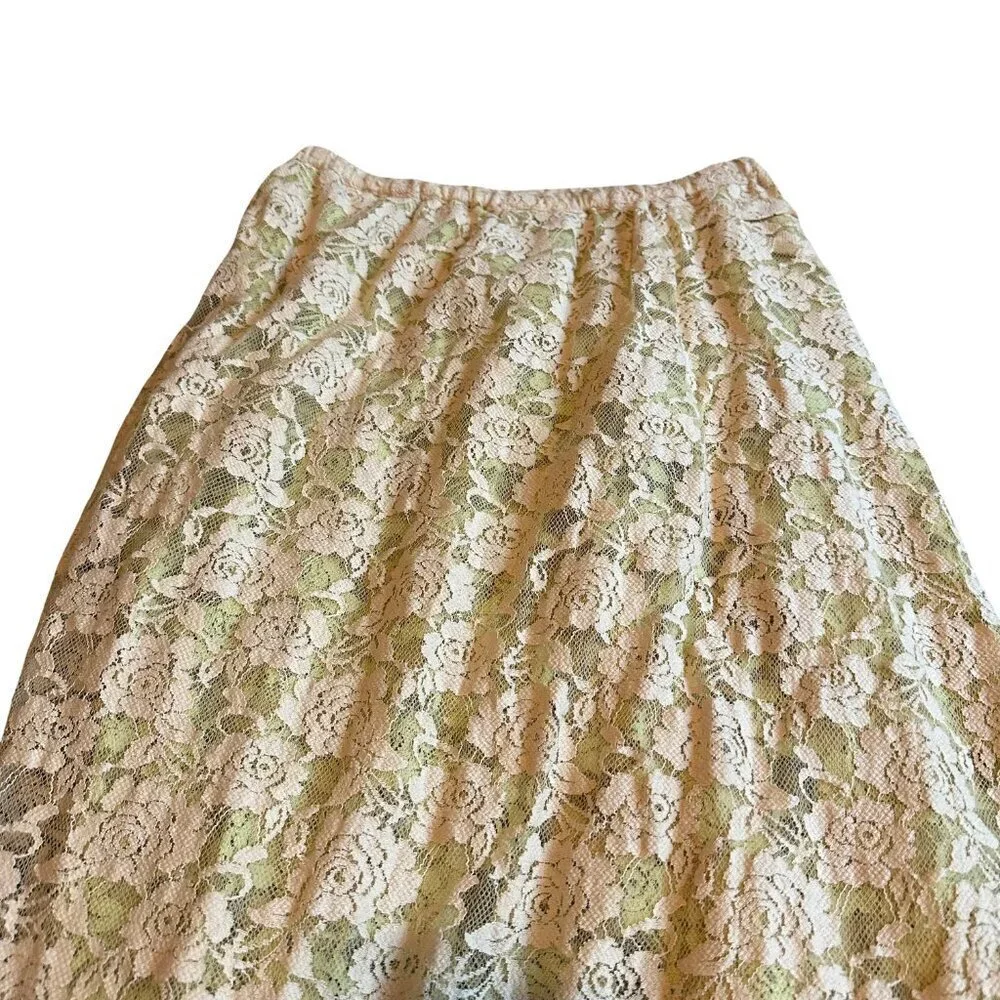Free People FP One Solene Creme Peach High Low Maxi Skirt Stretch Lace Med NWT - Picture 10 of 14